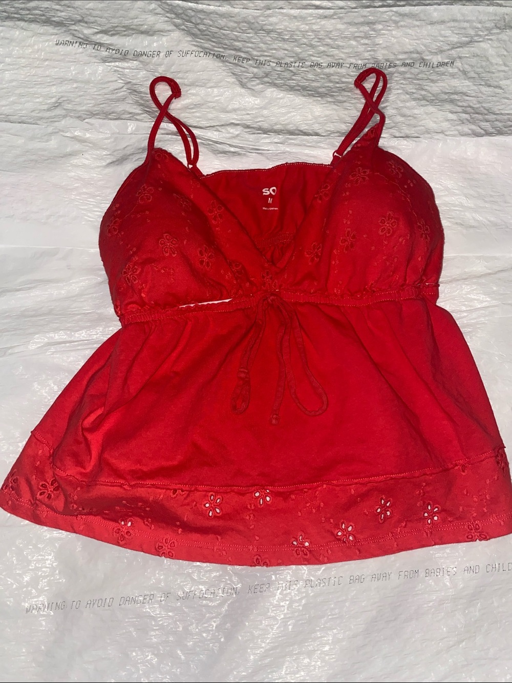 SO Red Eyelet Tie-Front Cami